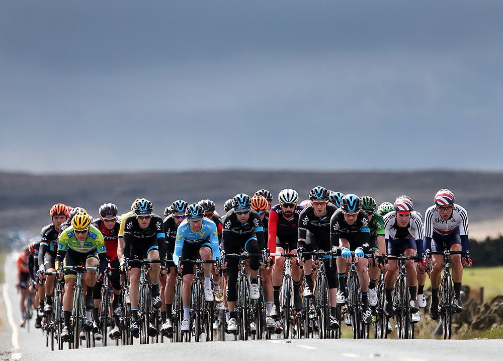 The peloton spread across the road