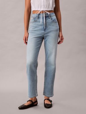Cropped High Rise Lyocell Blend Straight Jeans