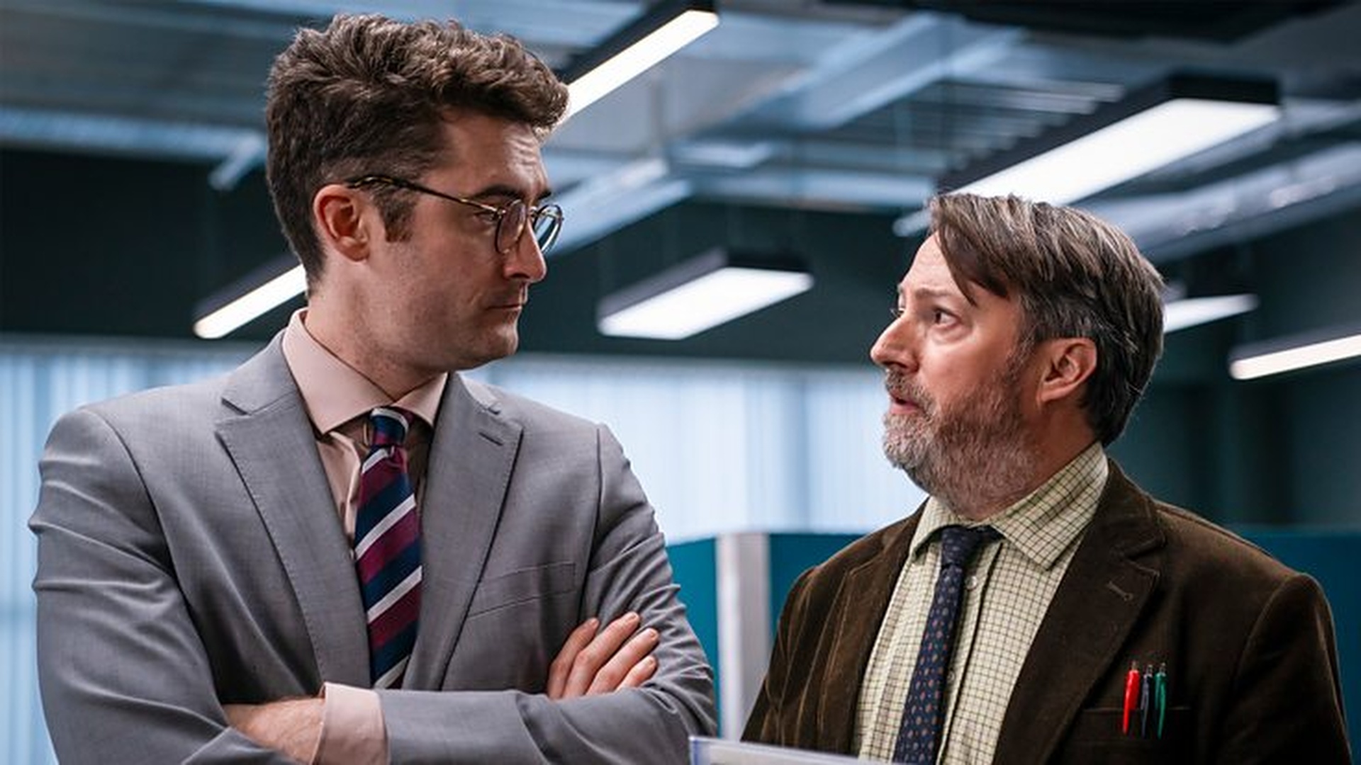 DC Ethan Cole (Ben Ashenden) and John &lsquo;Ludwig&rsquo; Taylor (David Mitchell) in Ludwig season 2