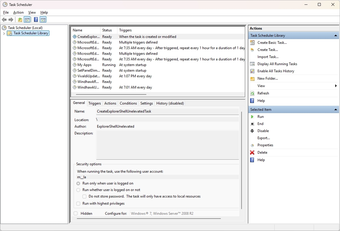 Task Scheduler legacy UI