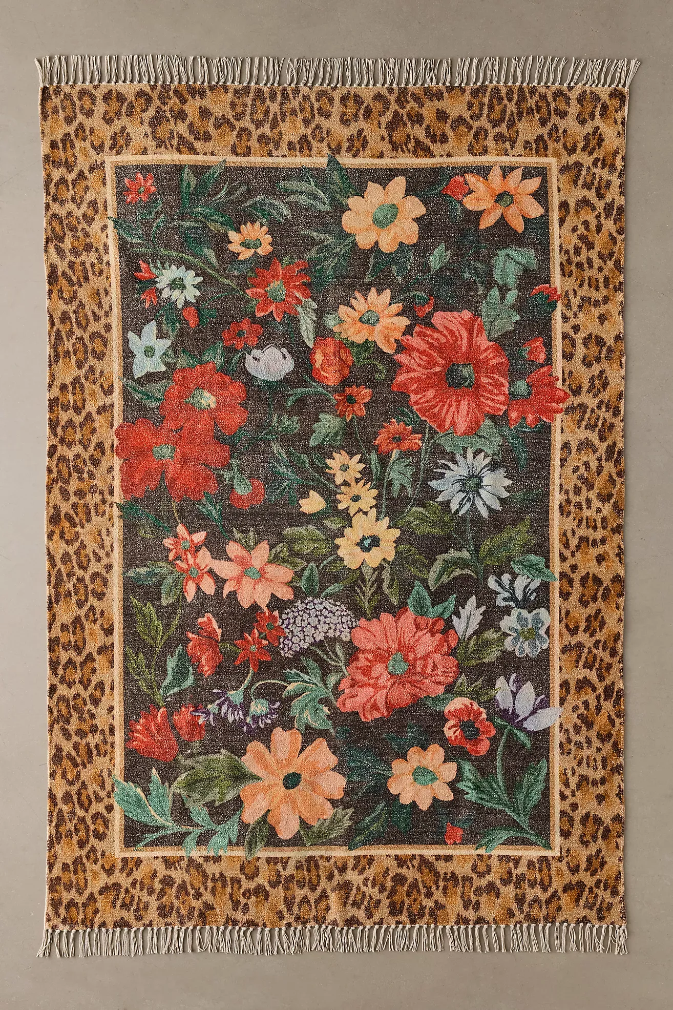 Carmine Floral & Leopard Printed Rug