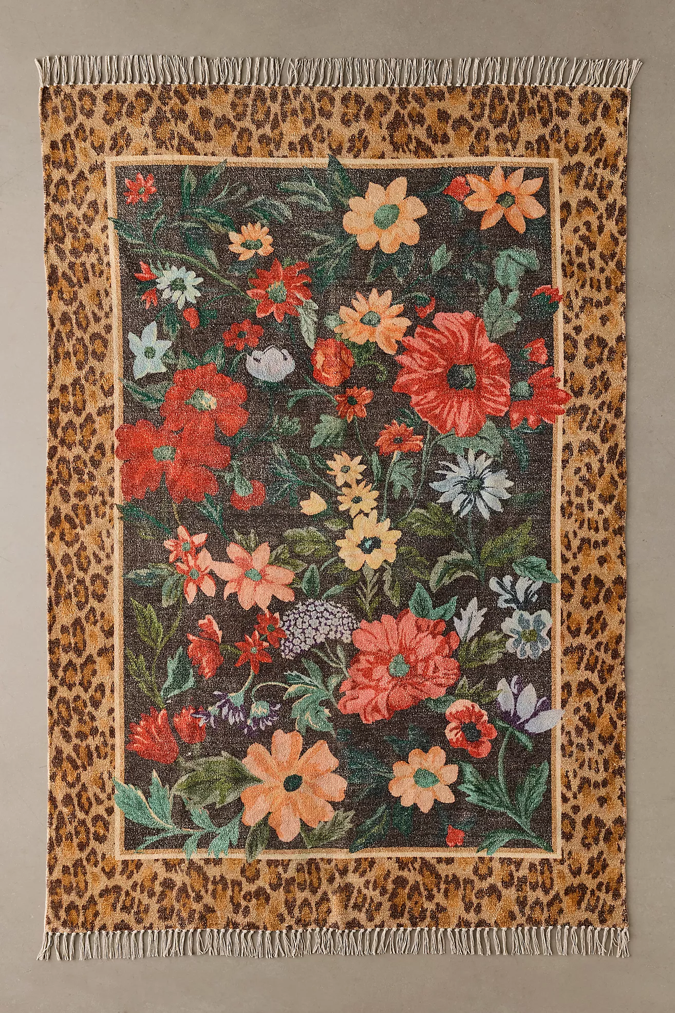 Carmine Floral 
Leopard Printed Rug