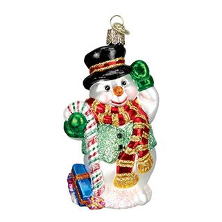 Old World Christmas Ornaments: Snowman Assortment Glass Blown Ornaments for Christmas Tree, Candy Cane Snowman, Red (24068)