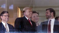 House Speaker Mike Johnson with Donald Trump, Elon Musk and J.D. Vance