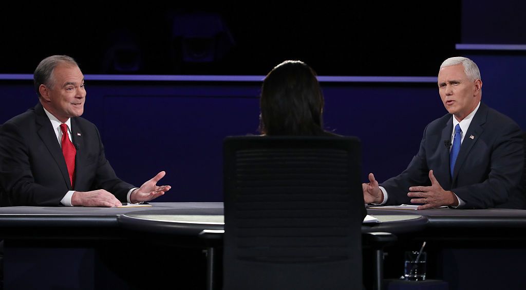 Mike Pence and Tim Kaine at the vice presidential debate. 