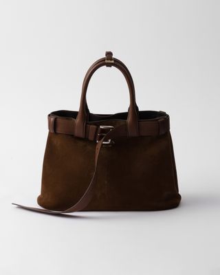 Medium Prada Buckle Suede Bag With Belt