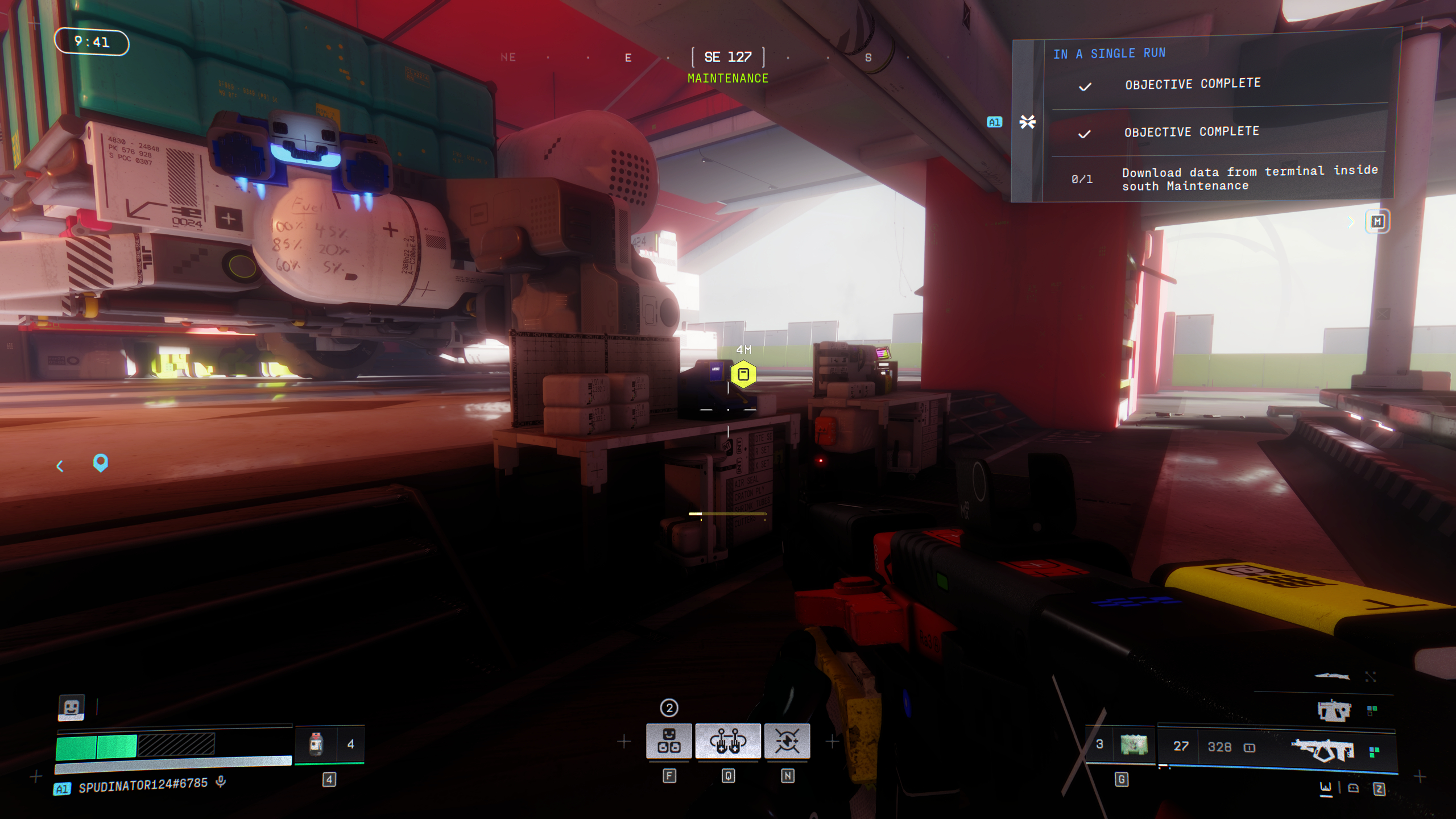 Marathon Order Chaos contract: A player looking at a terminal inside the hangar in Maintenance.