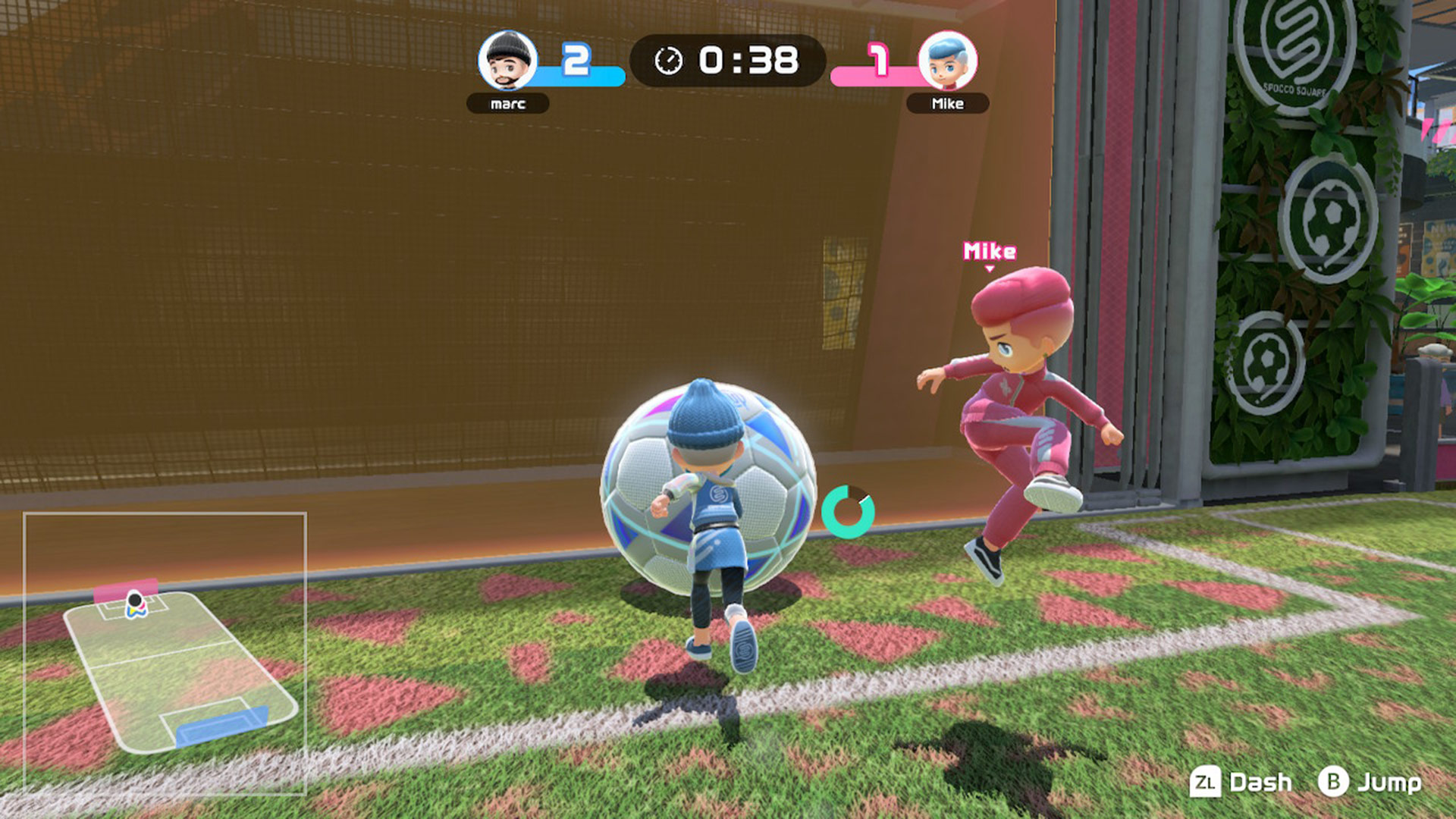 A screen from Nintendo Switch Sports showing the soccer mini-game