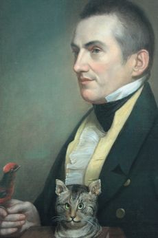 Charles Waterton, along with a bird and a cat, painted by Charles Wilson Peale in 1824. Credit: National Gallery London, courtesy of Historic England