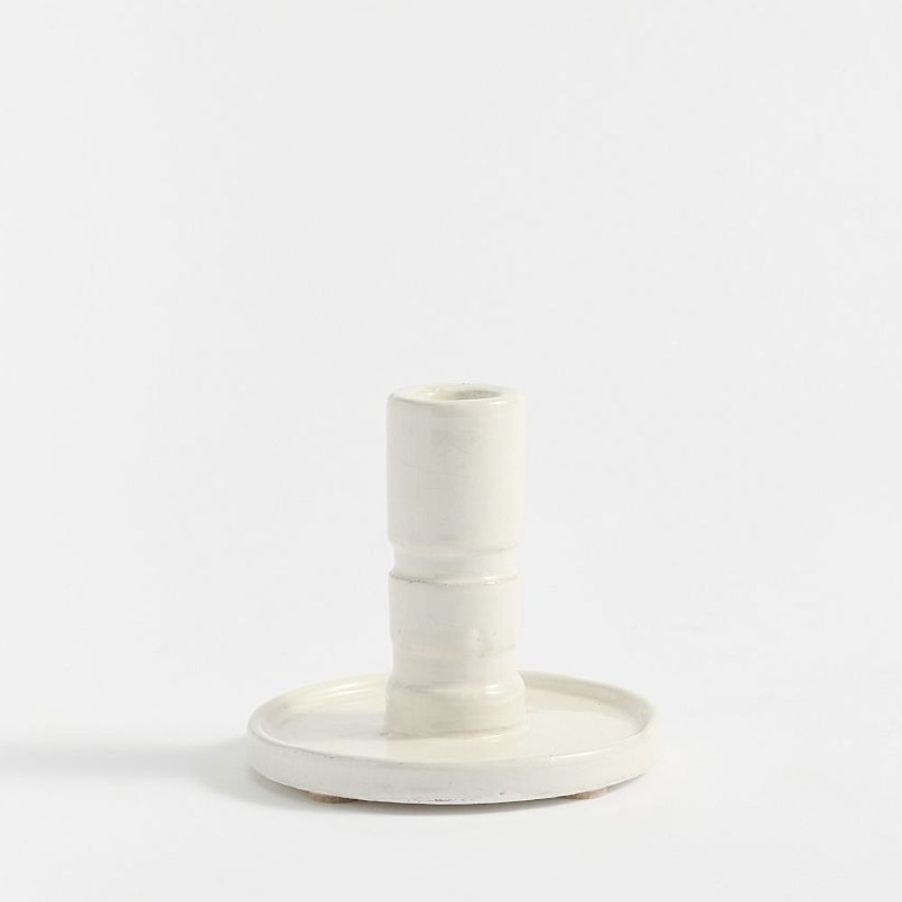 White ceramic taper candle holder