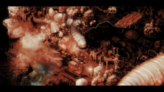 A screenshot of strategy game Anoxia Station, with a dark palette and Giger-esque art.