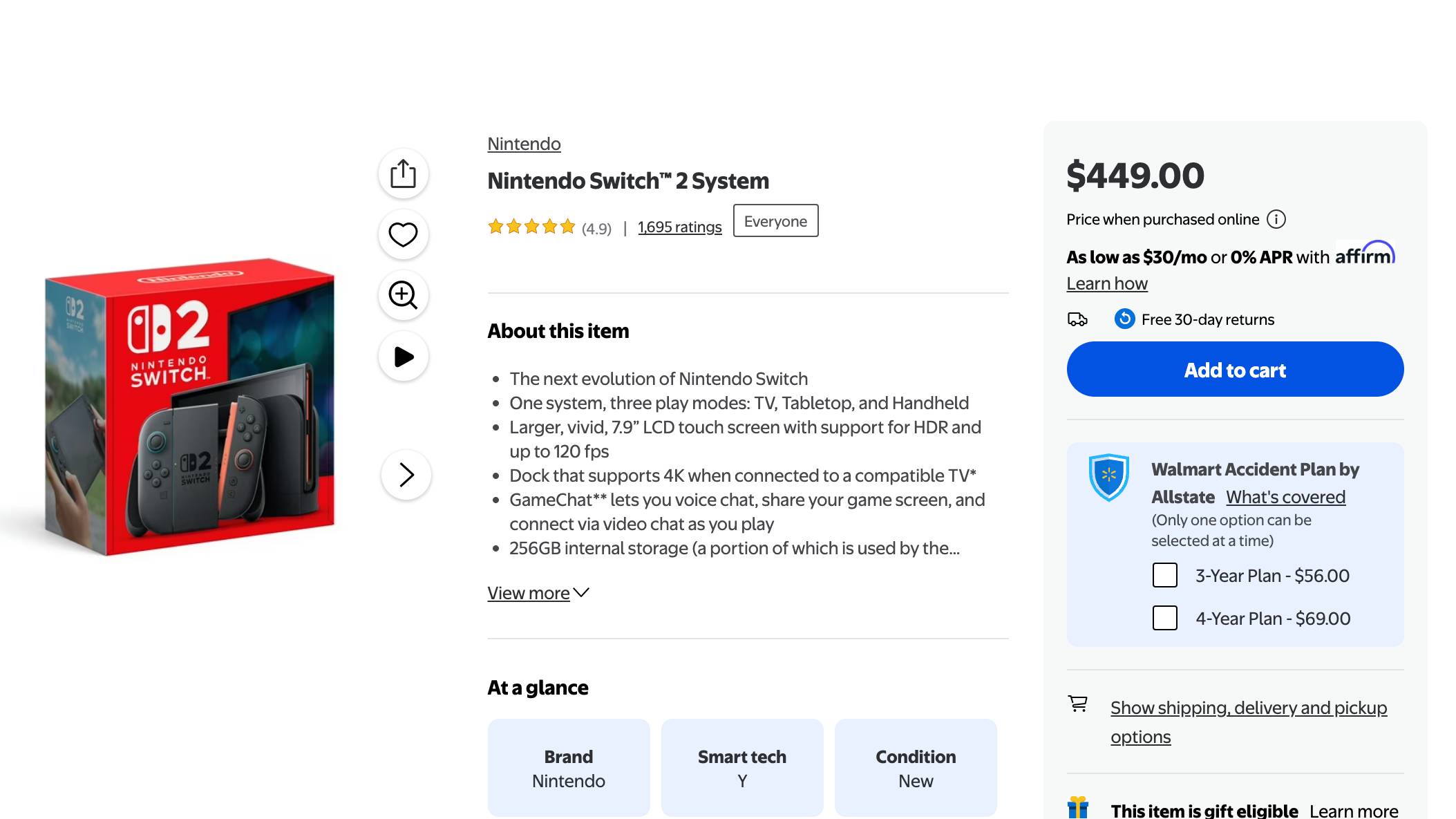Nintendo Switch 2 listing on Walmart