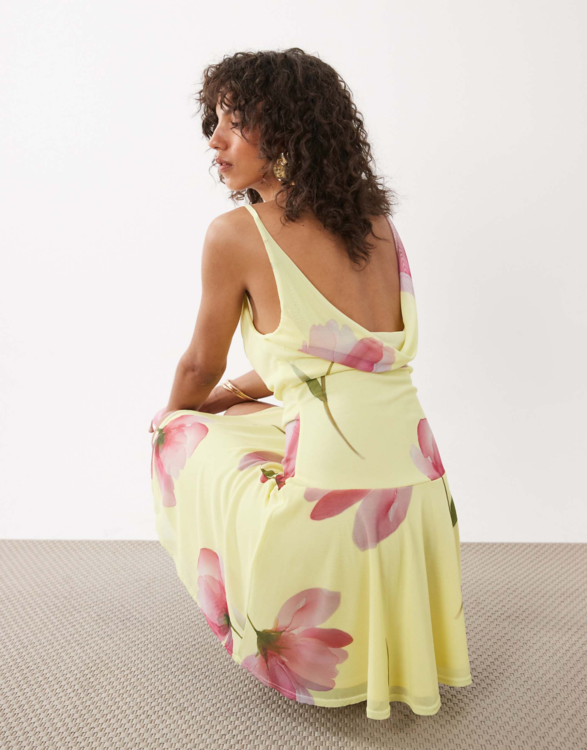Miss Selfridge Cowl Neck Mini Dress With Asymmetric Hem in Flower Print
