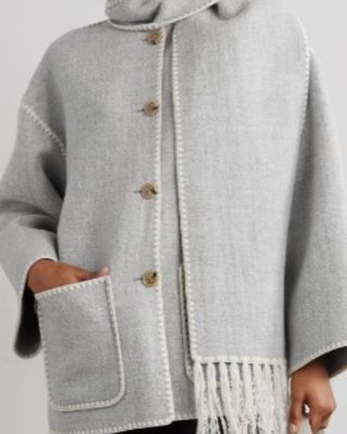 Totême Draped fringed wool-blend jacket in gray 