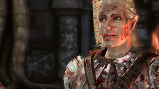 Zevran, antivan crow, stands with the appropriate amount of blood splatter in Dragon Age: Origins.