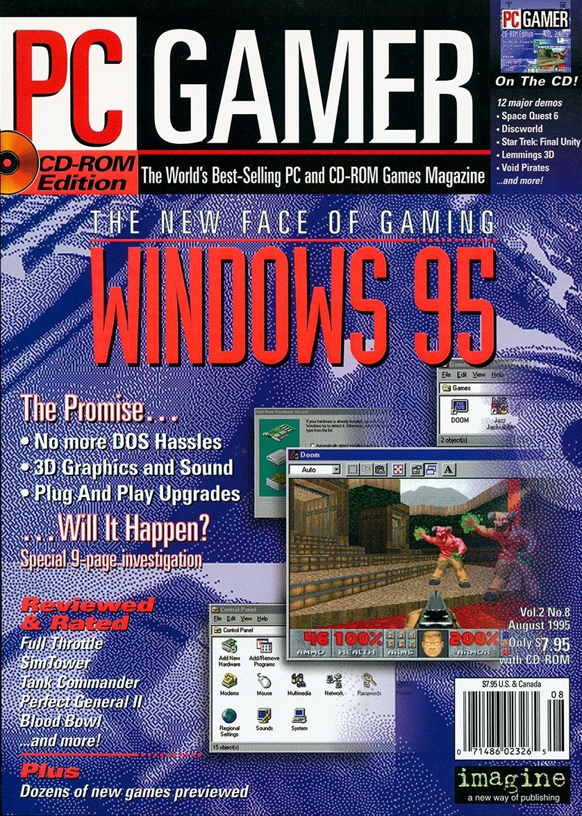 Windows 95 on the cover of PC Gamer, August 1995