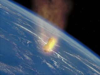 An artist's illustration of Japan's robotic cargo ship, the H-2 Transfer Vehicle, burning up in Earth's atmosphere at the end of its mission.