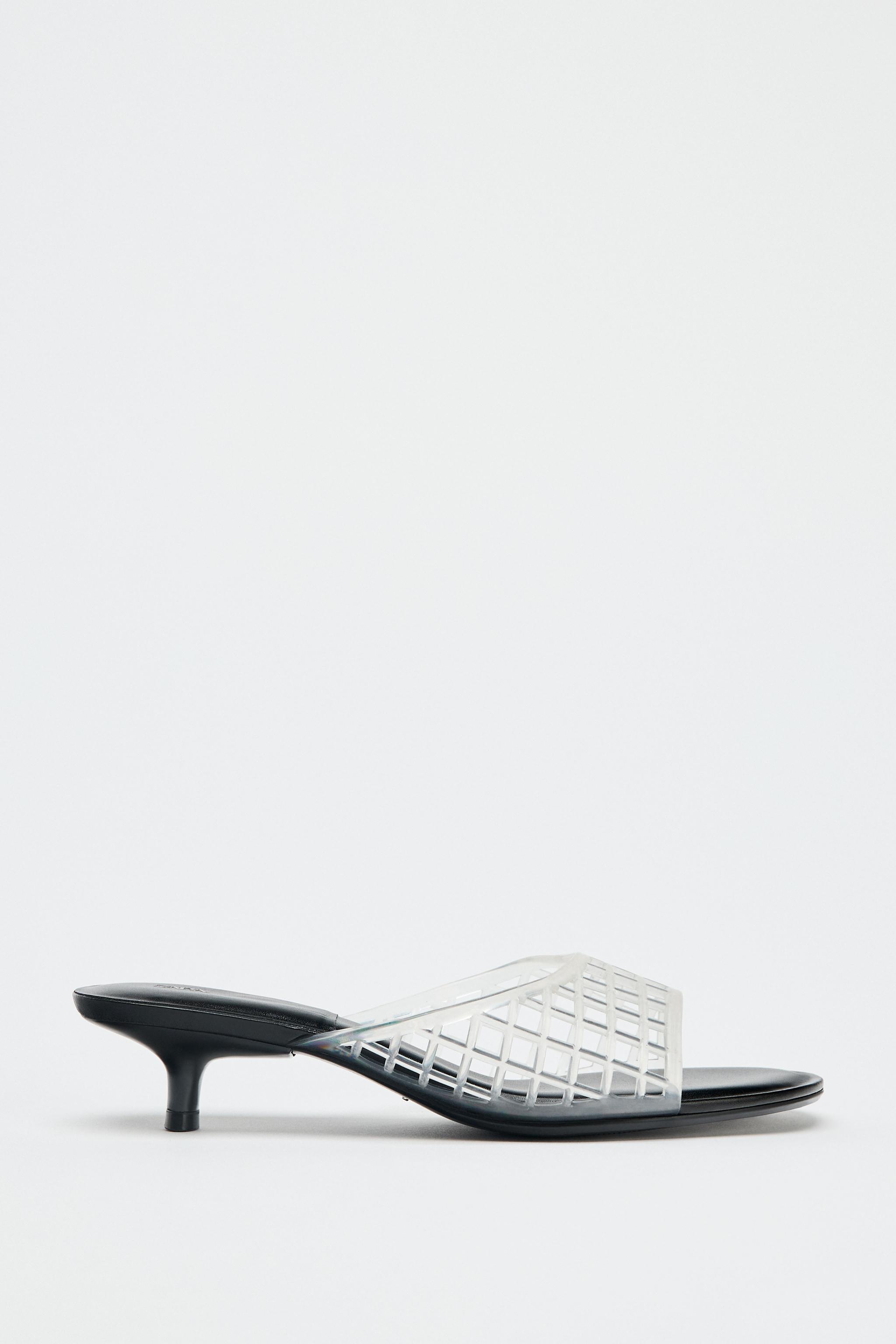 Rubberised-Effect Kitten Heel Mules