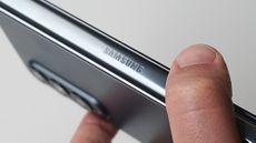 Samsung Galaxy Z Fold 4 logo handheld closeup