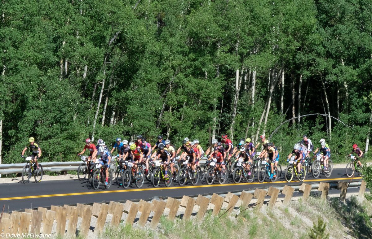 The peloton on the six-mile climb up Boreas Pass Road