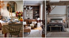 autumnal decor in dining room, living room and bedroom