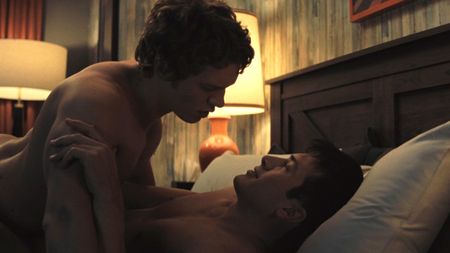 Ilya laying on top of Shane in Heated Rivalry Episode 1