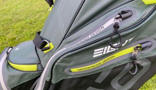 A close up of the various pockets on the Big Max Aqua Eight G Stand Bag