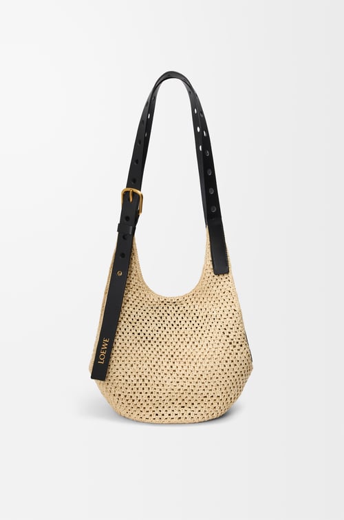 Small Punch Hole Hobo in Raffia and Calfskin