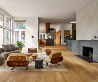 living room with contemporary fireplace and furniture