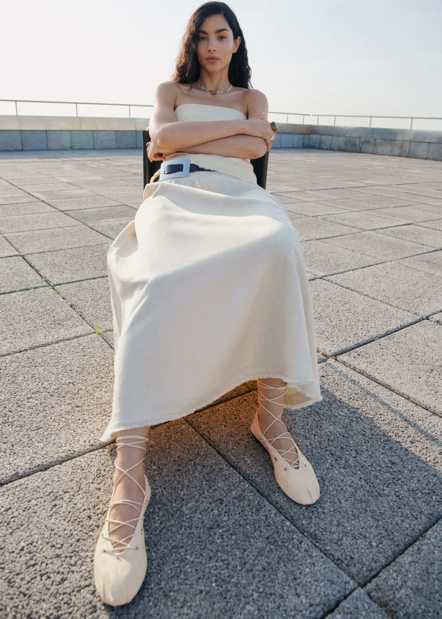 Leather Ballet Flats With Crossed Straps - Women | Mango United Kingdom