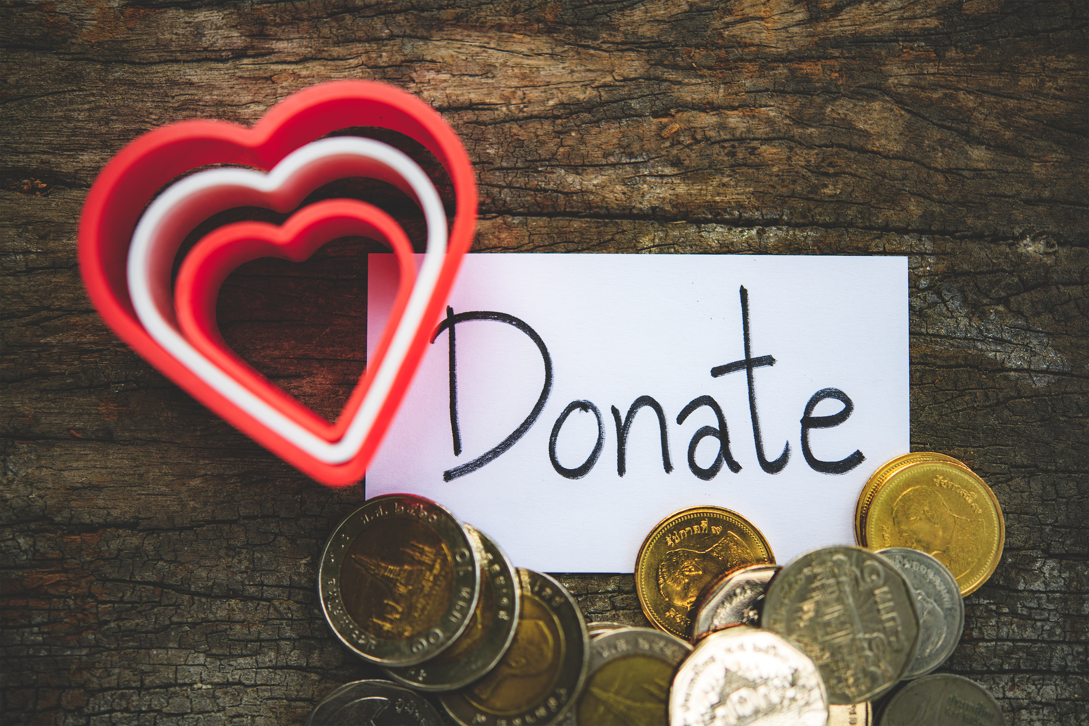 Charity donations on a table