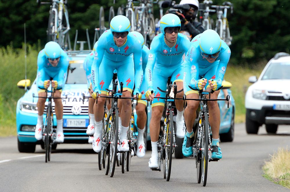 Astana finished second during the team time trial.