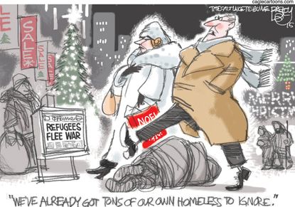 Editorial cartoon U.S. Refugees Homeless Christmas