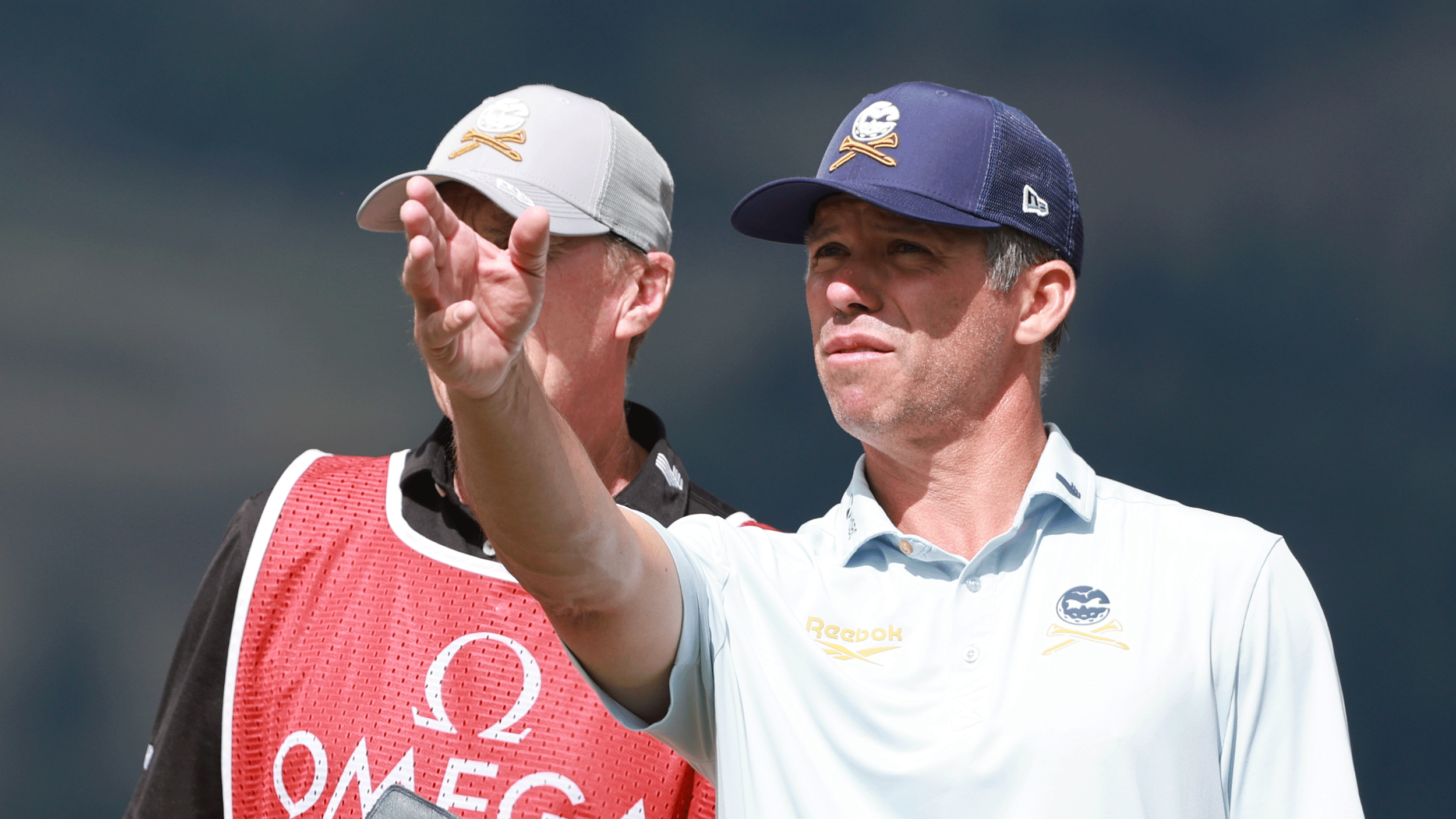 Paul Casey gestures out in front of him with his hand during round three of the 2026 European Masters