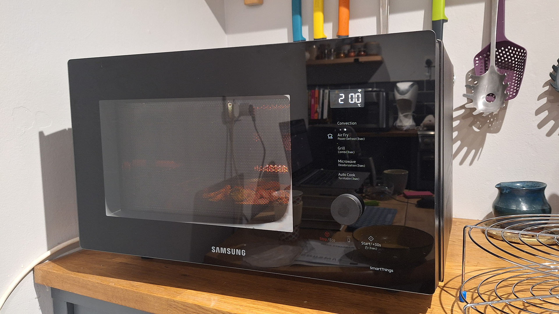 Food being cooked in the Samsung Combi Smart Microwave