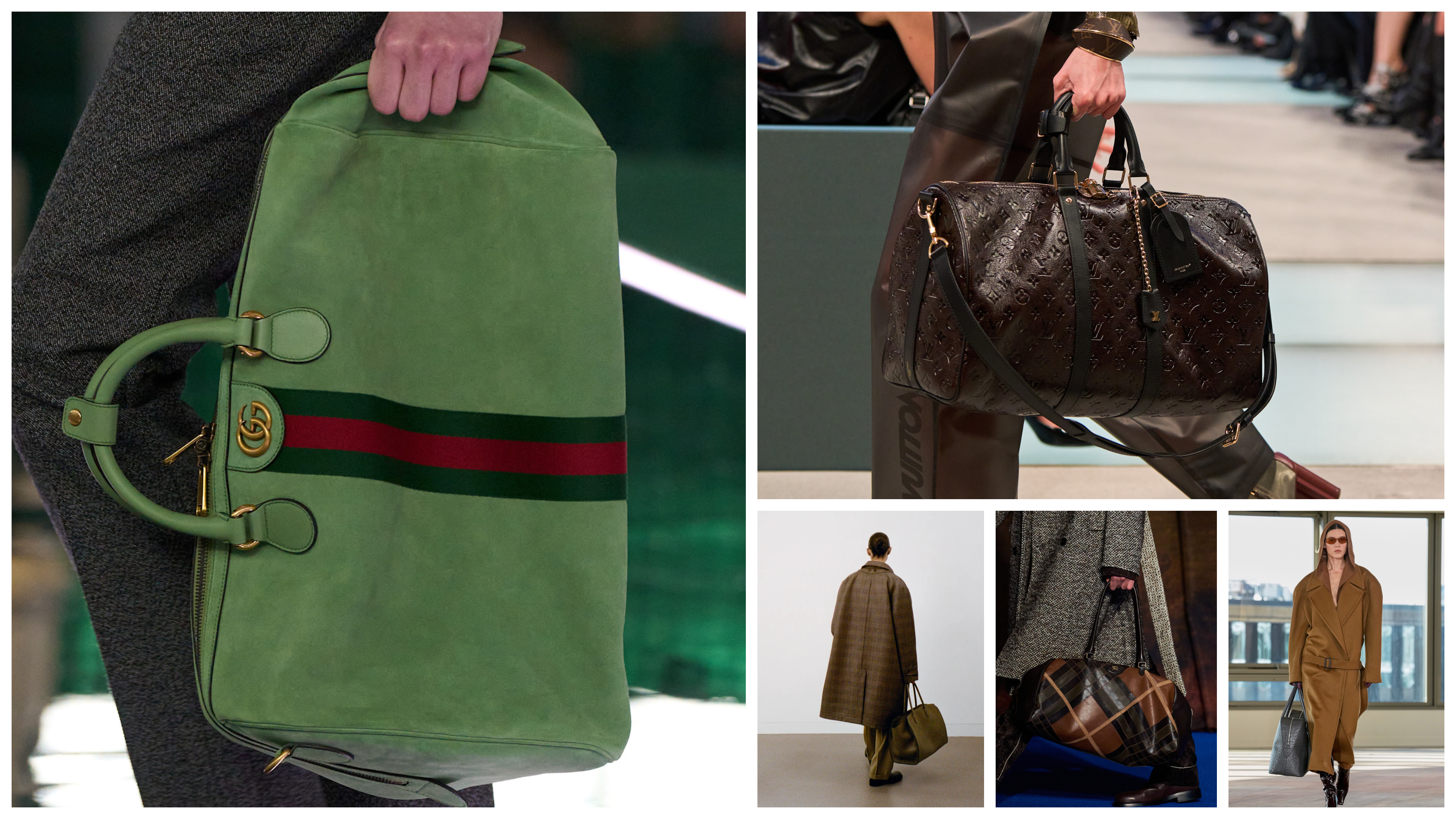 weekender bags at Gucci, Louis Vuitton, The Row, Burberry, Stella McCartney fall 2025