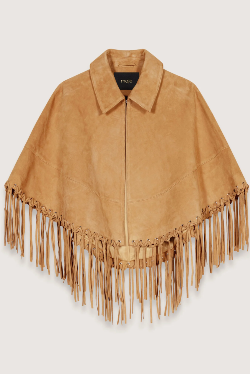 Maje, Short Nubuck Fringed Coat