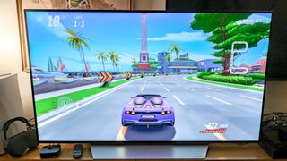The racing game Horizon Chase 2 is open on a TV connected to the Apple TV 4K (2022)