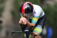 Wil Holmes of Team Australia sprints to fourth in the men's Junior Individual Time Trial at the 2024 UCI Cycling World Championships in Zurich 2024 