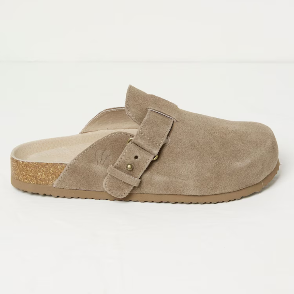 A pair of Neutral Suede Footbed Clogs from Fat Face