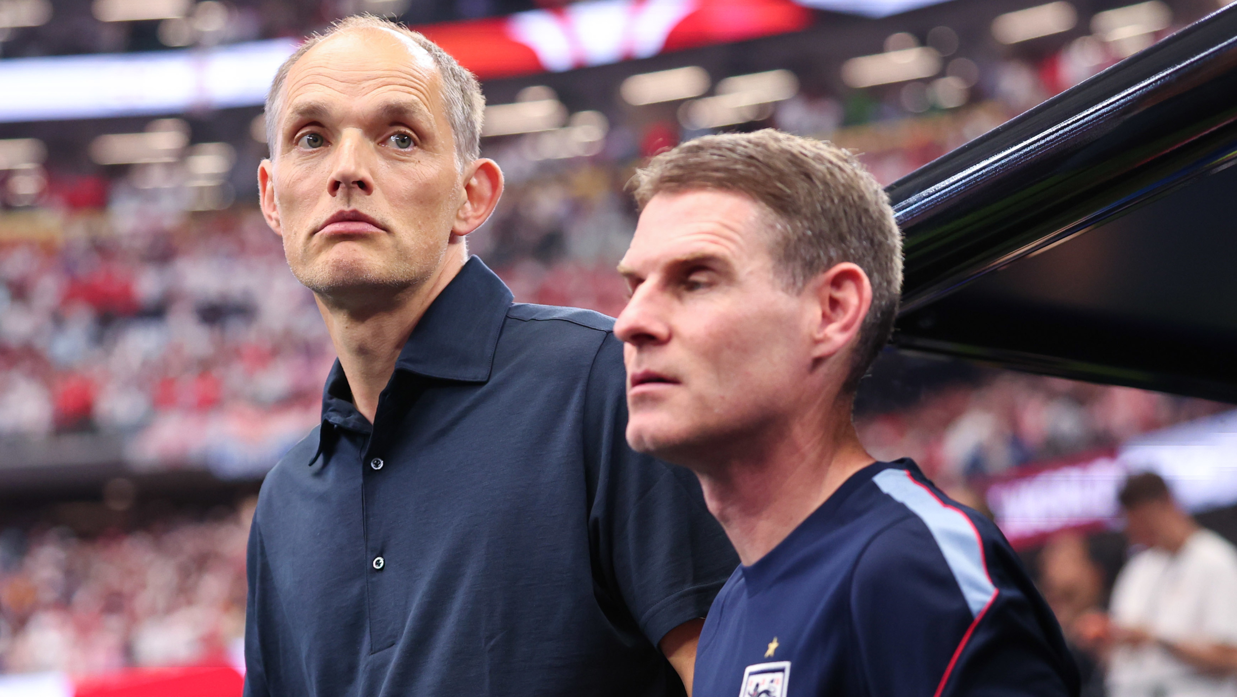 Thomas Tuchel and Anthony Barry in the dugout for England vs Croatia at World Cup 2026