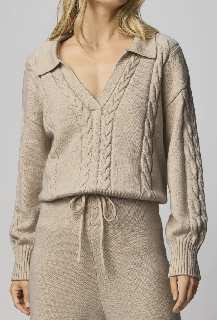 Splendid, Jet Set Cable Stitch Polo Sweater