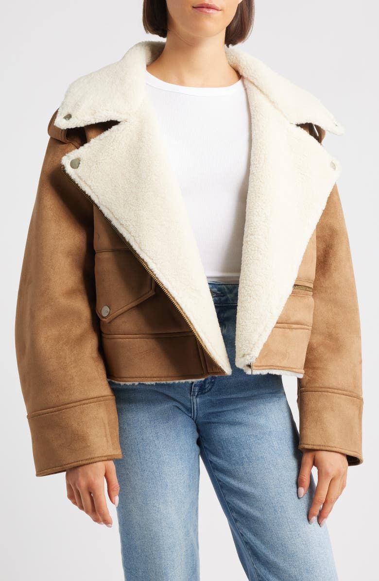 Finnian Oversize Faux Suede &amp; Luxefluff Moto Jacket