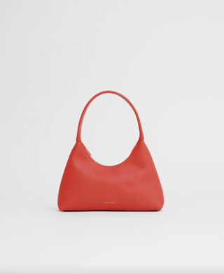 a red mansur gavriel bag in front of a plain backdrop