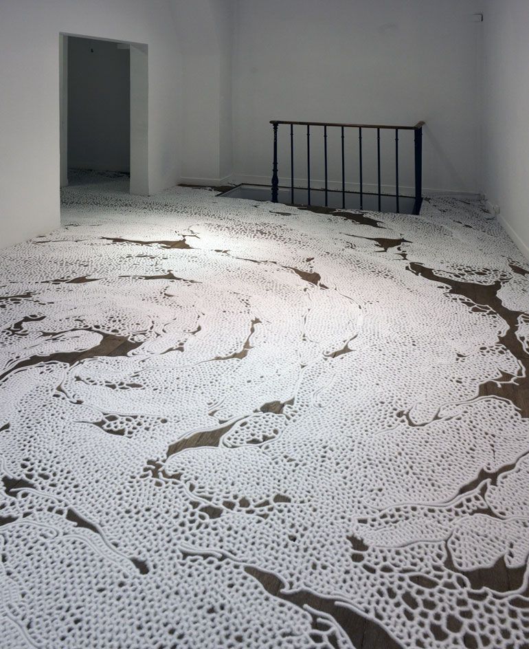 Installation view of Japanese salt artist Motoï Yamamoto&#039;s new solo exhibition, &#039;Floating Garden&#039;, at Paris&#039; La Galerie Particulière