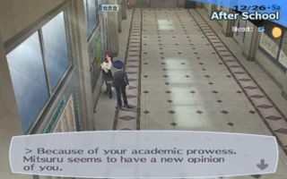 Persona 3 - Two characters speak in an isometric perspective