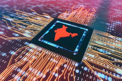  India map on top of digital electronic components, circuit boards, technology