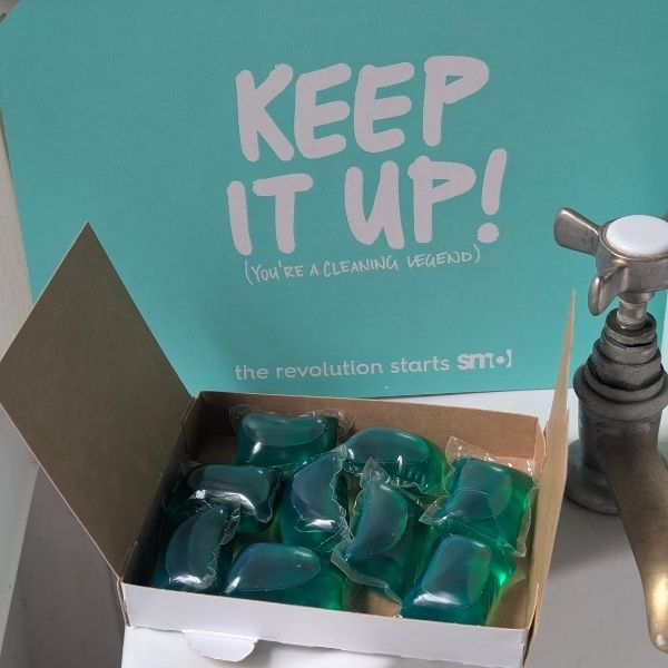 Smol laundry capsules, a Reader Approved Awards cleaning category winner, cleaning the floor in a tester&rsquo;s home.
