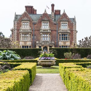 North Elevation detail of the house and garden, Sandringham House, King Charles III's country residence in Norfolk, UK