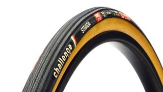 Challenge Strada Pro Tyres with tan sidewall against a white background